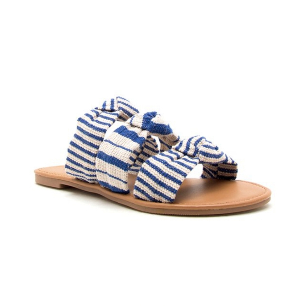 Blue & White Athena Slider 3 Strap Flat Sandal